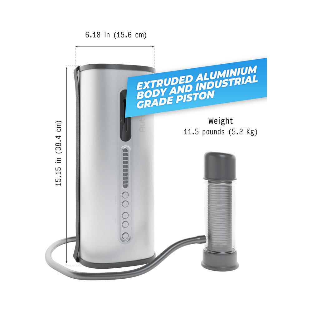 a larger silver canister towers on the left, connected by a hose to a cylindrical device designed for insertion
