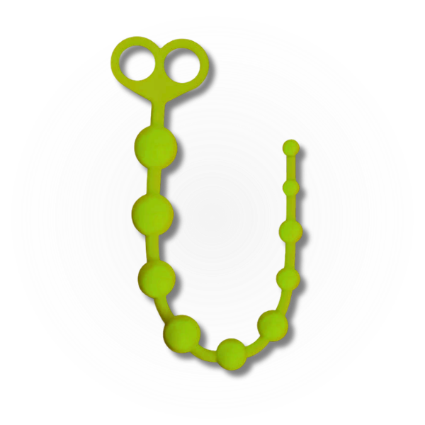 Green anal beads on a gradient yellow background