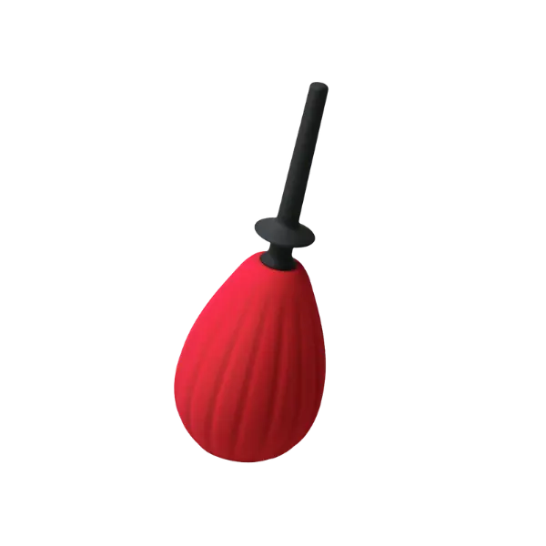 a red enema ball with black nozzle, on a white background