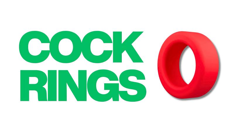 The brand logo for 'COCK RINGS' in bold green text next to a bright red silicone ring-shaped product, set against a plain white background.