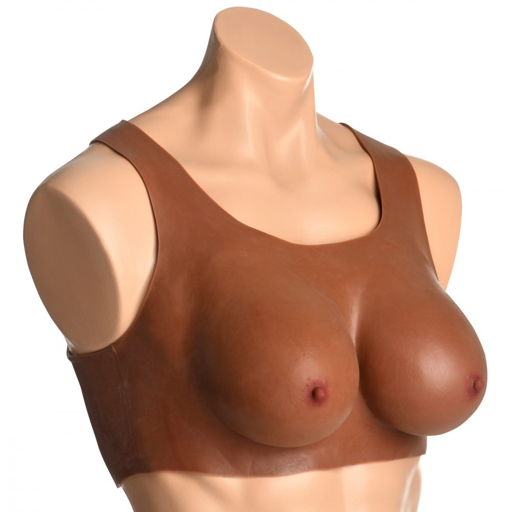 a brown breast plate, silicone to enhance the appearance of breasts