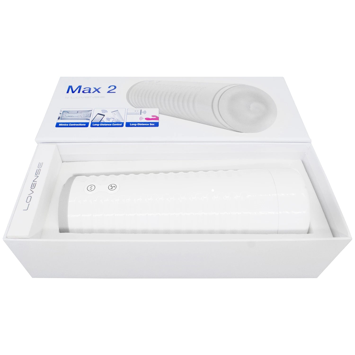 White cylindrical Max 2 'LOVENSE', on a white background