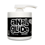 white pump bottle with black label that reads, "anal glide" 4.5 oz. 