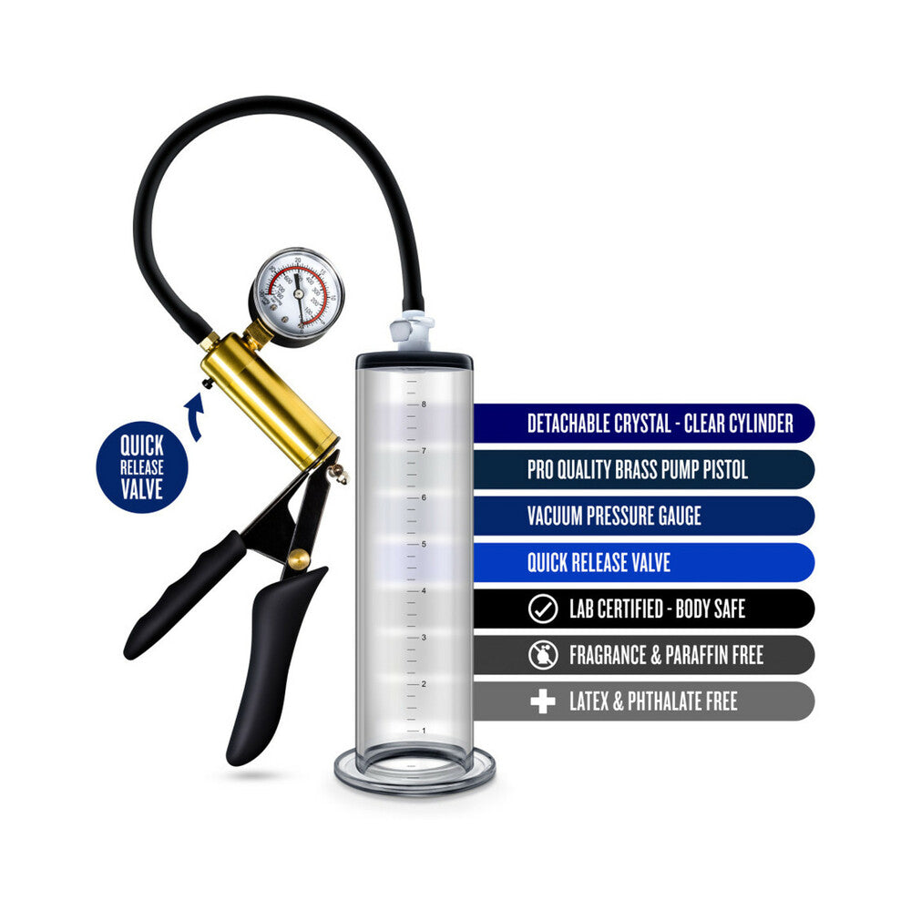 Performance VX6 Vacuum Penis Pump with Brass Pistol & Pressure Gauge Clear