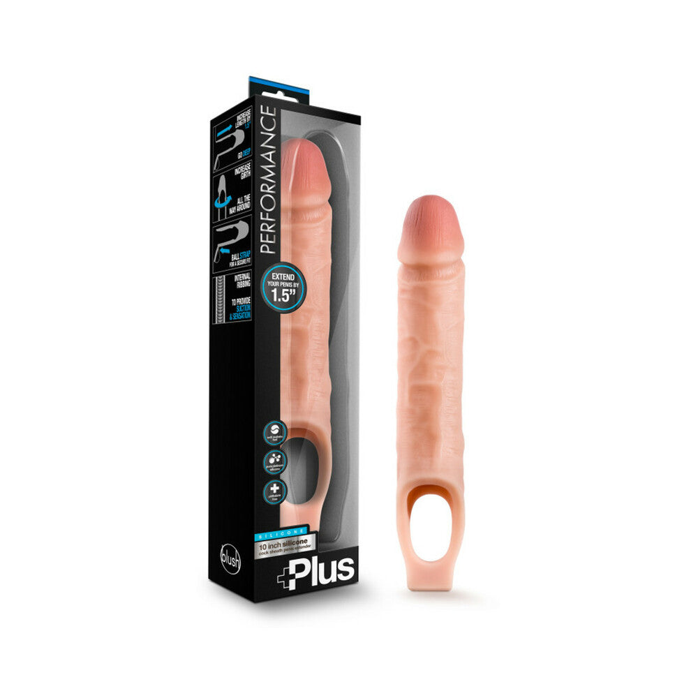 Performance Plus 10 in. Silicone Cock Sheath Penis Extender Sling Beige