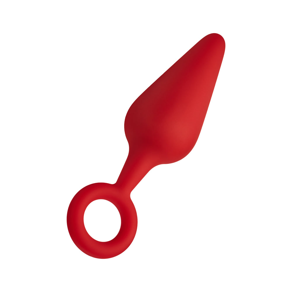 Forto F-10 Silicone Anal Plug with Pull Ring Large Red