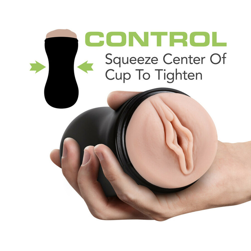 M for Men Soft + Wet Pussy with Pleasure Ridges Self-Lubricating Vagina Stroker Beige