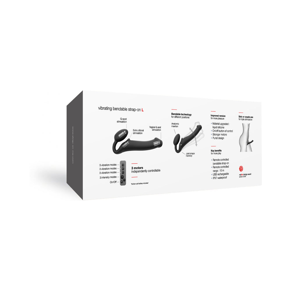 Strap-On-Me Rechargeable Remote-Controlled Silicone Vibrating Bendable Strap-On Black L