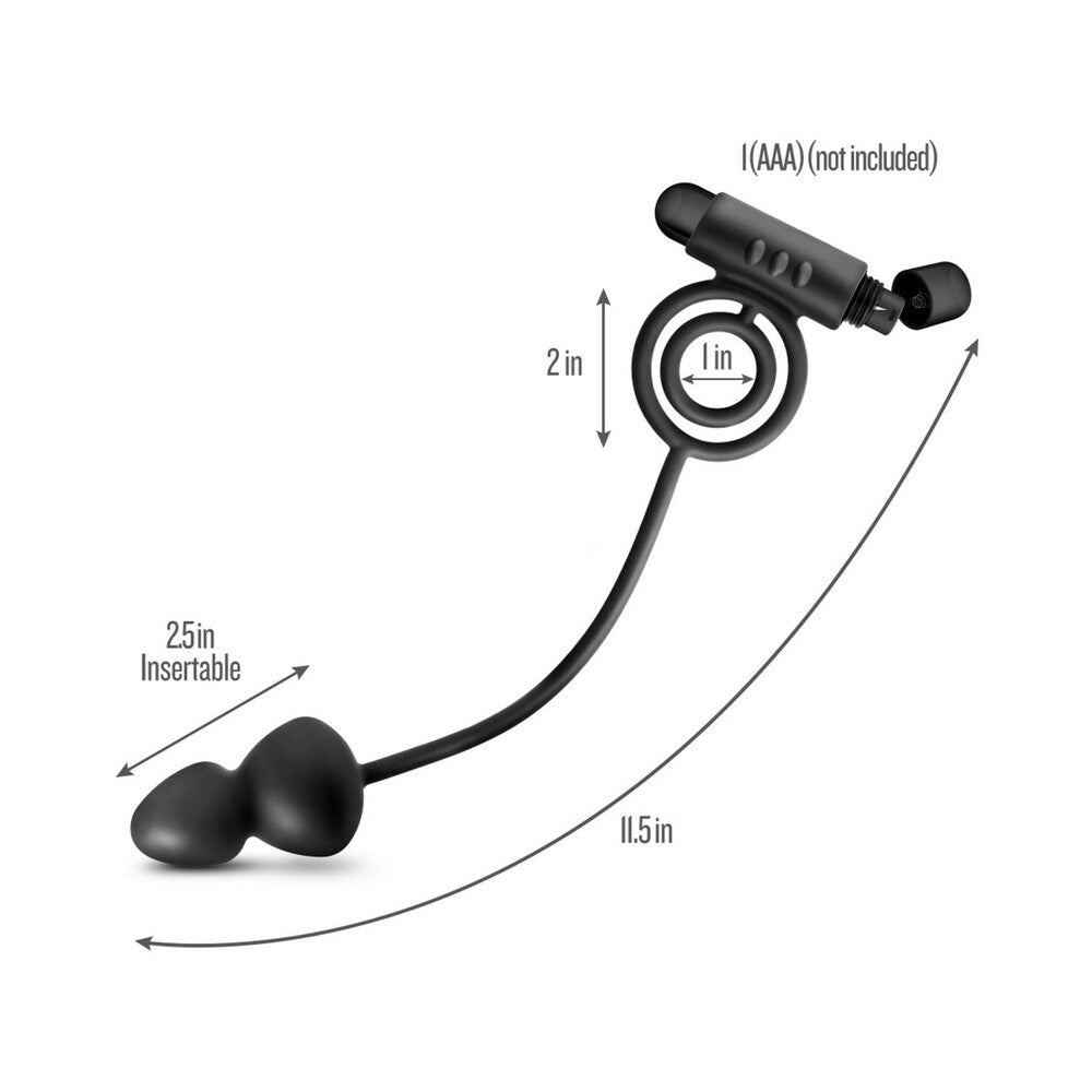 Anal Adventures Platinum Silicone Anal Plug with Vibrating C-Ring Black