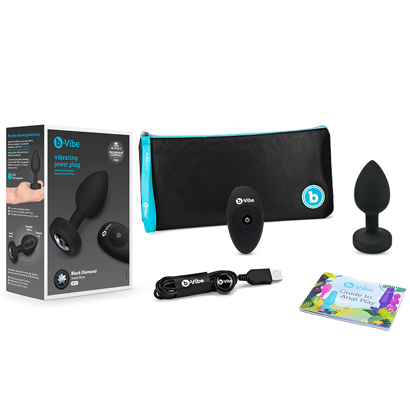 b-Vibe Vibrating Jewel Rechargeable Remote-Controlled Anal Plug with Gem Base Black Diamond Medium/Large