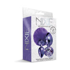 NIXIE Metal Butt Plug Set Pom Pom and Jewel-Inlaid Metallic Purple