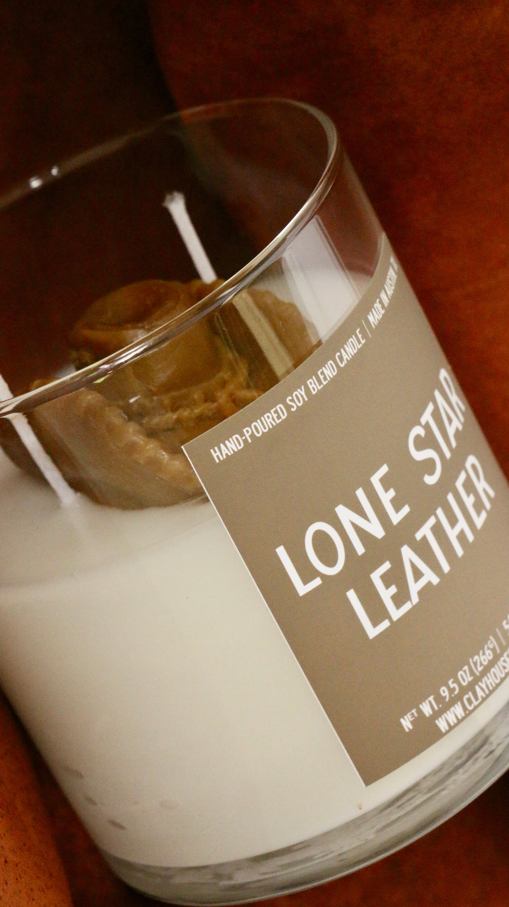 Leather Container Candle With Leather Fragrance And Wood Notes