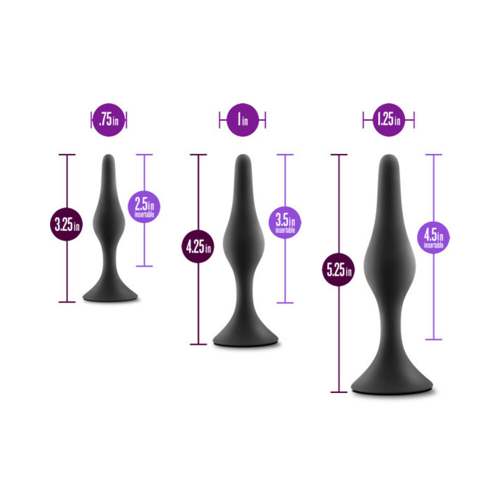 Anal Adventures Platinum Silicone 3-Piece Beginner Plug Kit Black