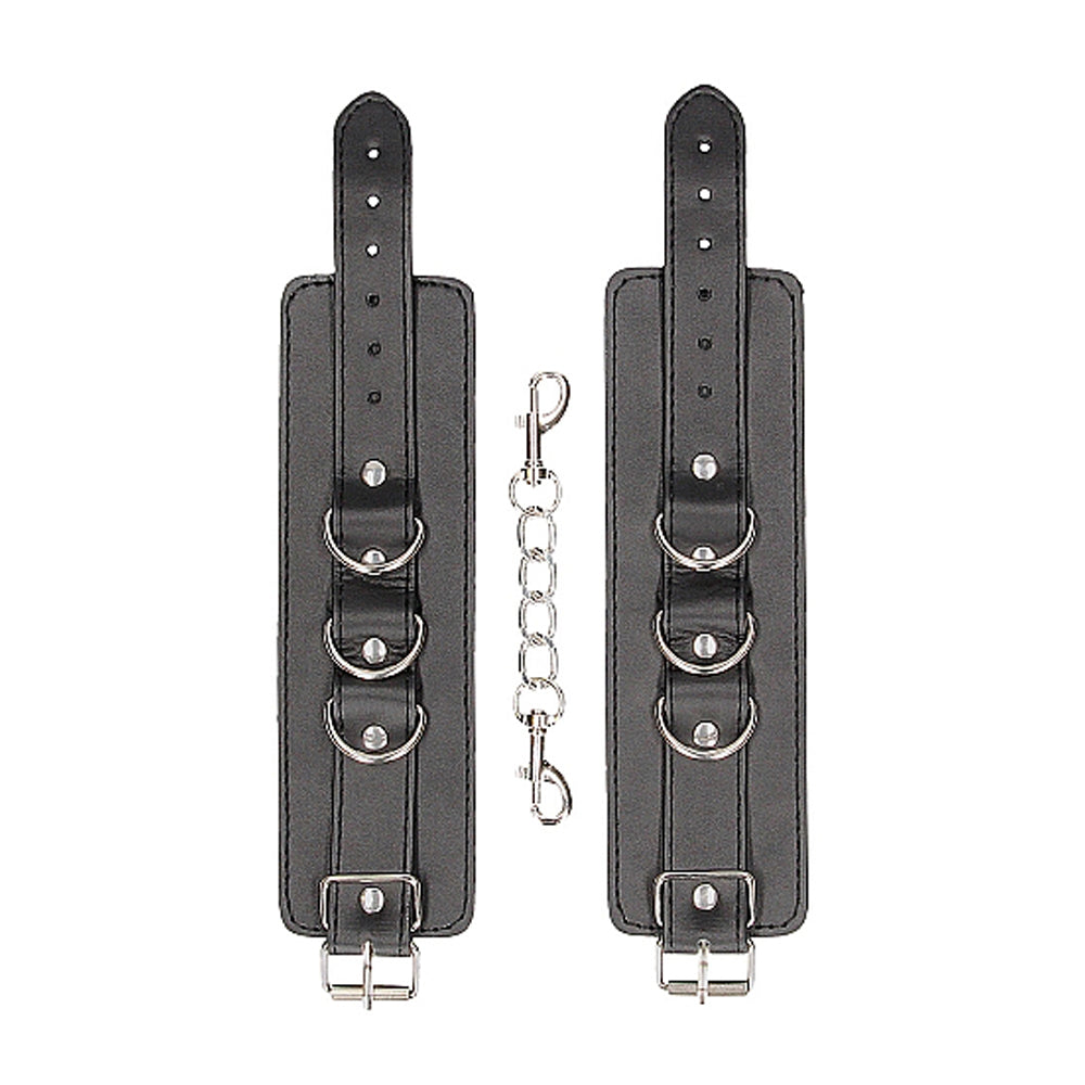 Ouch! Black & White Adjustable Bonded Leather Wrist or Ankle Cuffs Black