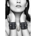 Ouch! Black & White Adjustable Plush Bonded Leather Hand Cuffs Black