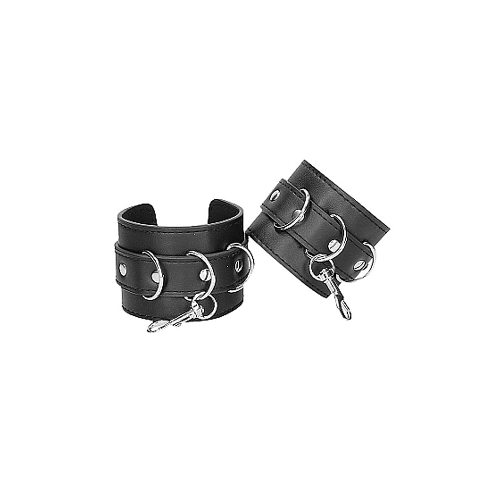 Ouch! Black & White Bonded Leather Hogtie With Hand & Ankle Cuffs Black