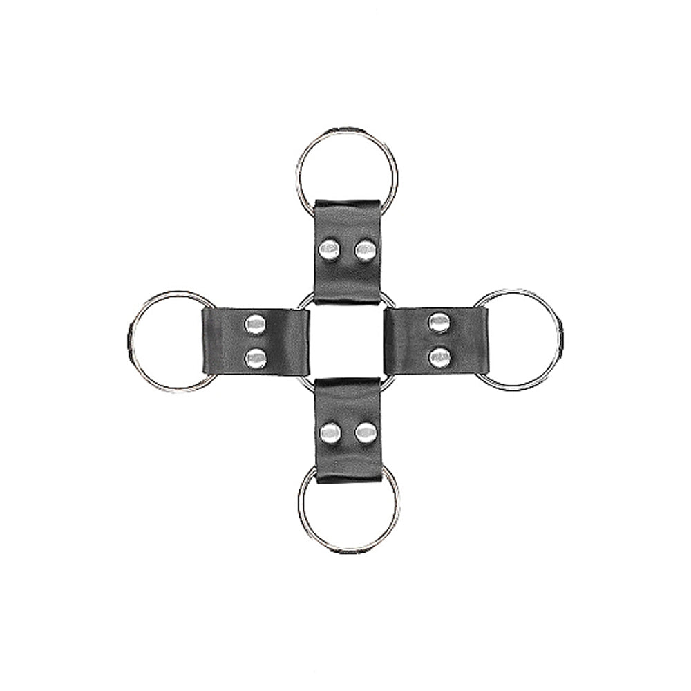 Ouch! Black & White Bonded Leather Hogtie With Hand & Ankle Cuffs Black