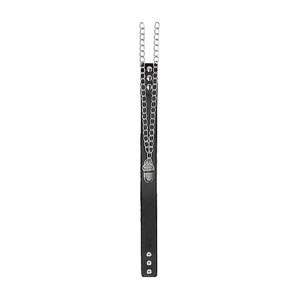 Ouch! Black & White Adjustable Bonded Leather Collar With Hand Cuffs & Chain Black