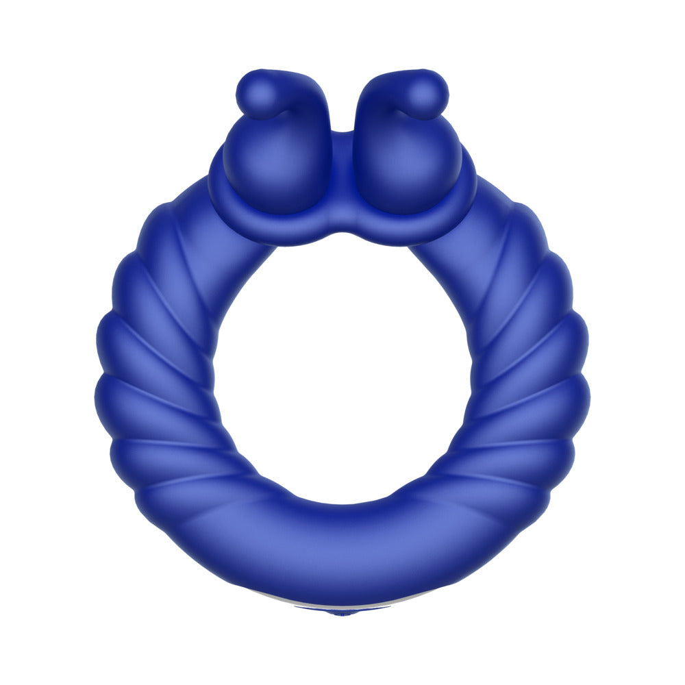 Forto F-24 Rechargeable Silicone Textured Vibrating Cockring Blue