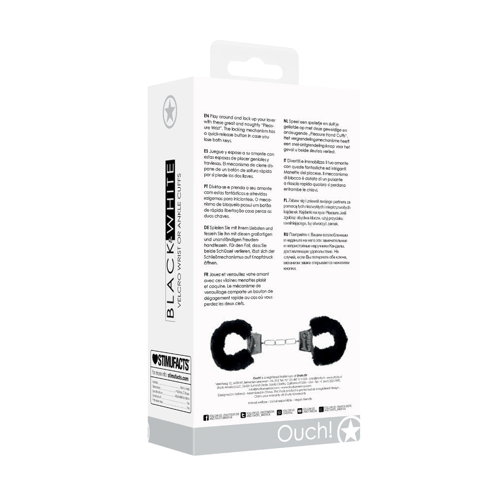 Ouch! Black & White Adjustable Velcro Wrist or Ankle Cuffs Black