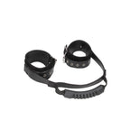Ouch! Black & White Adjustable Bonded Leather Wrist Cuffs With Handle Black