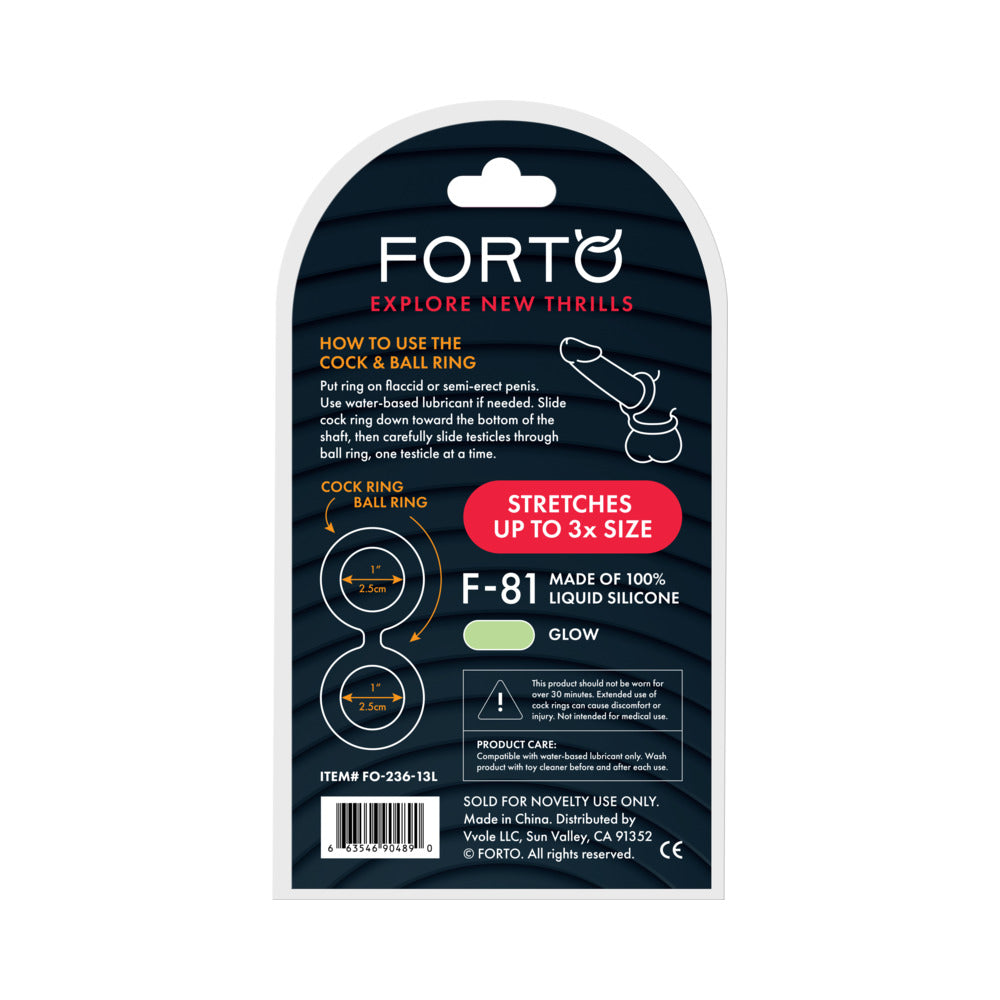 Forto F-81 Liquid Silicone Cock & Ball Double Ring Large Glow