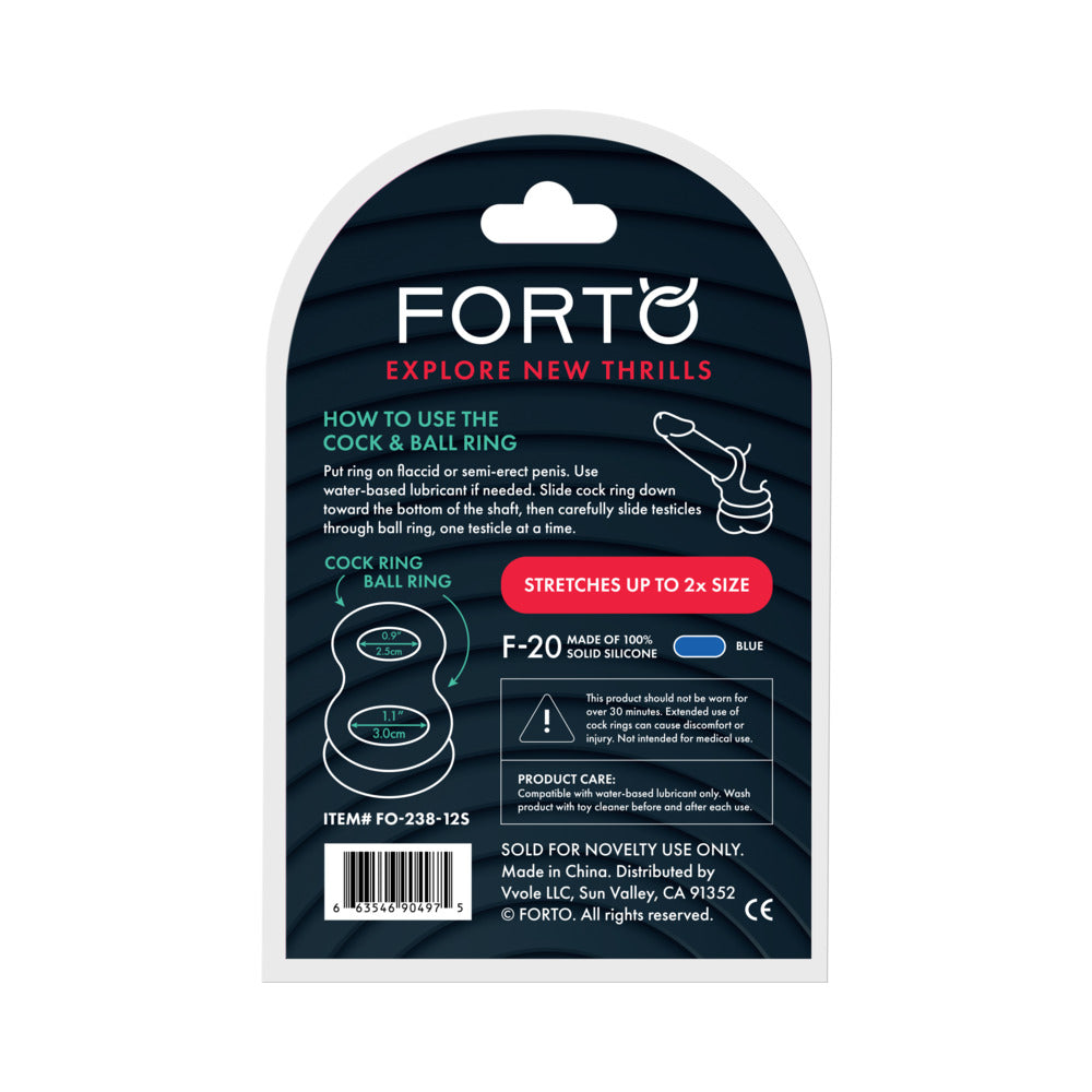 Forto F-20 Liquid Silicone Cockring & Ball Stretcher Small Blue