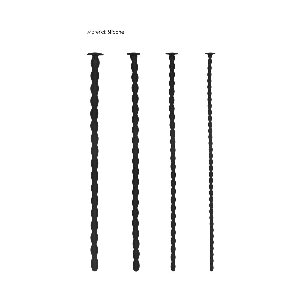 Ouch! Urethral Sounding Advanced Silicone Spiral Screw Plug Set Black 7 mm / 8 mm / 9 mm / 10 mm