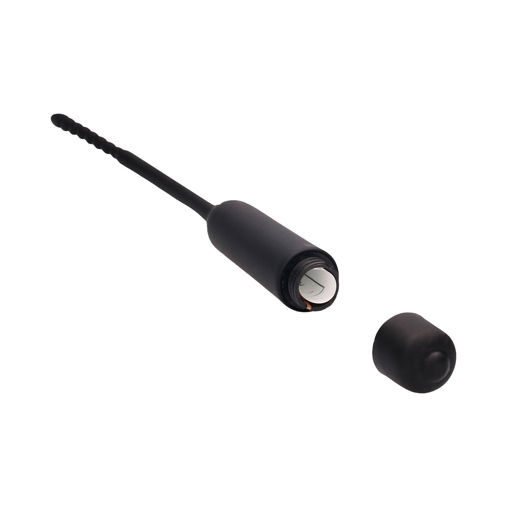 Ouch! Urethral Sounding Silicone Vibrating Bullet Plug With Beaded Tip Black 5.5 mm - 7 mm