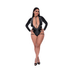 Magic Silk Liquid Onyx Long Sleeve Teddy with Harness Caging Black Queen