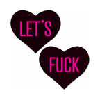 Pastease Love: Let''s Fuck Black Heart on Neon Pink Base Nipple Pasties