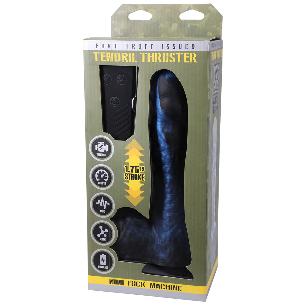 Fort Troff Tendril Thruster Mini Fuck Machine Rechargeable Remote-Controlled Silicone 8.5 in. Thrusting Dildo Blue/Black