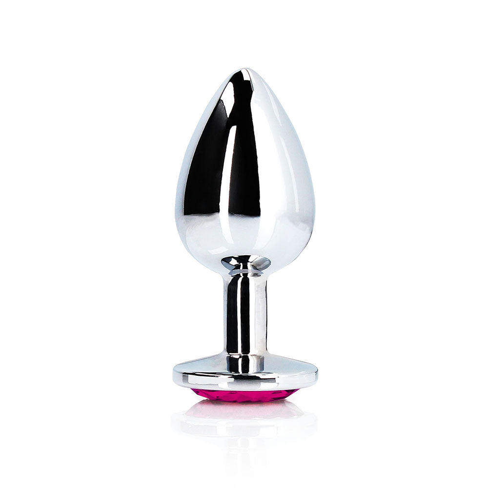 Ouch! Heart Gem Butt Plug Medium Silver/Rubellite Pink
