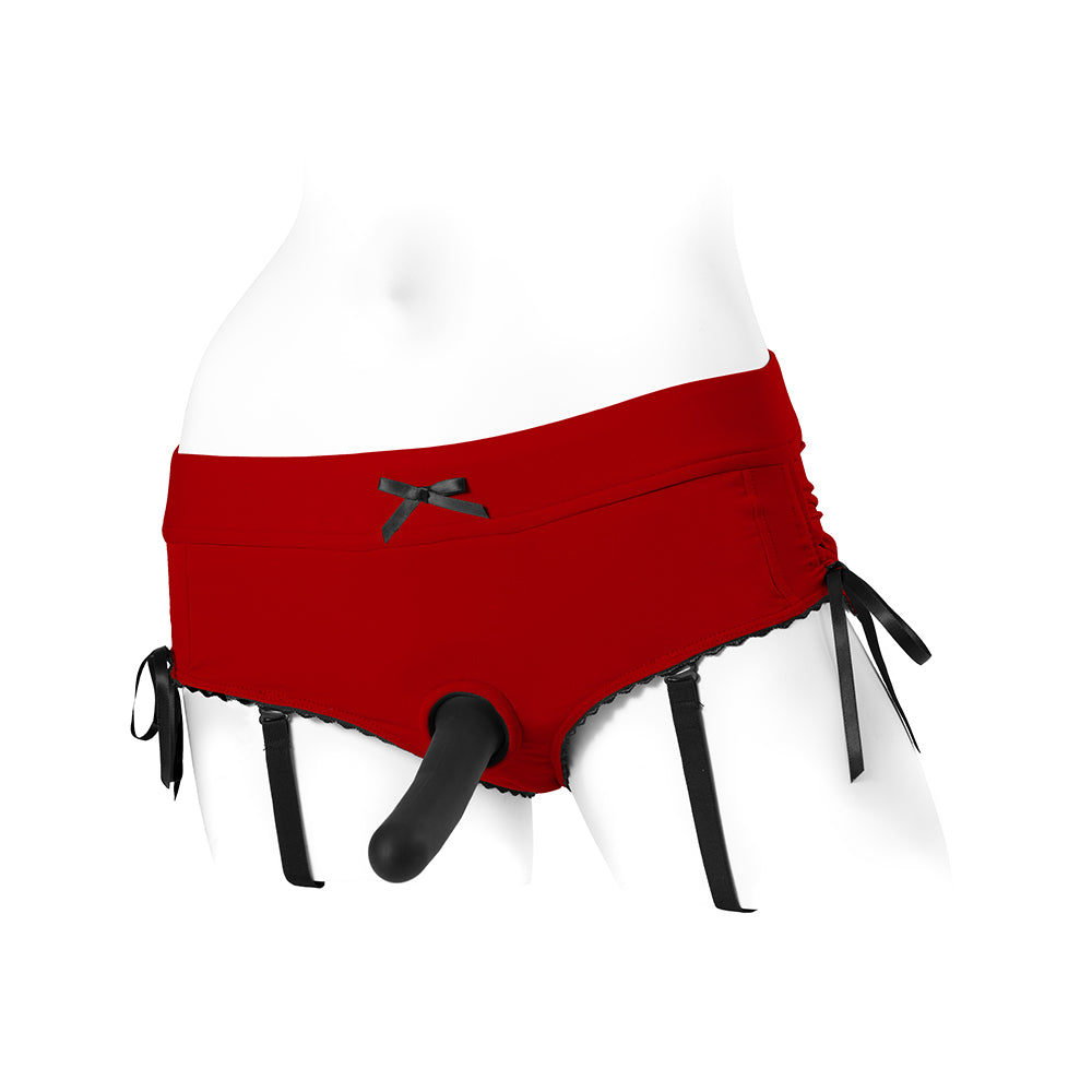 SpareParts Sasha Cinch Booty Short Harness Red/Black Size L