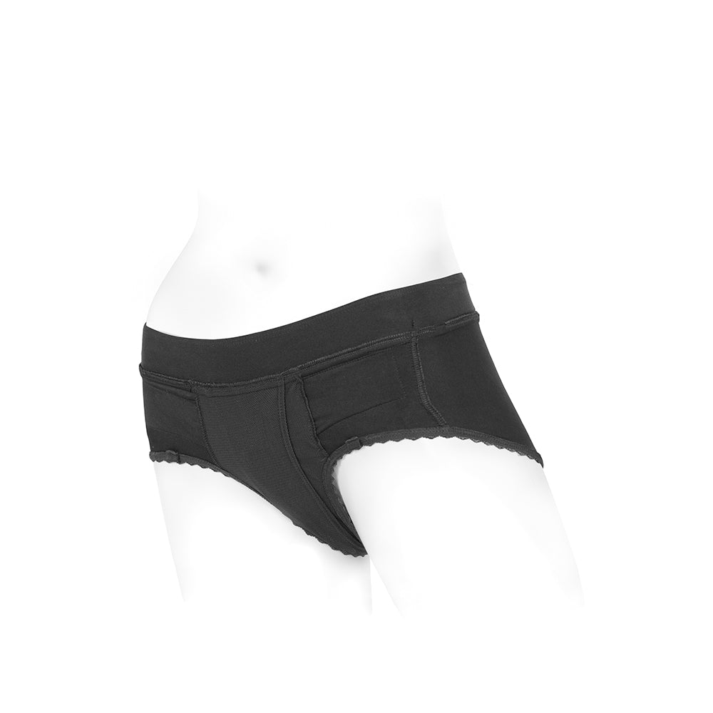 SpareParts Bella Cleavage Booty Short Harness Black Size 5XL