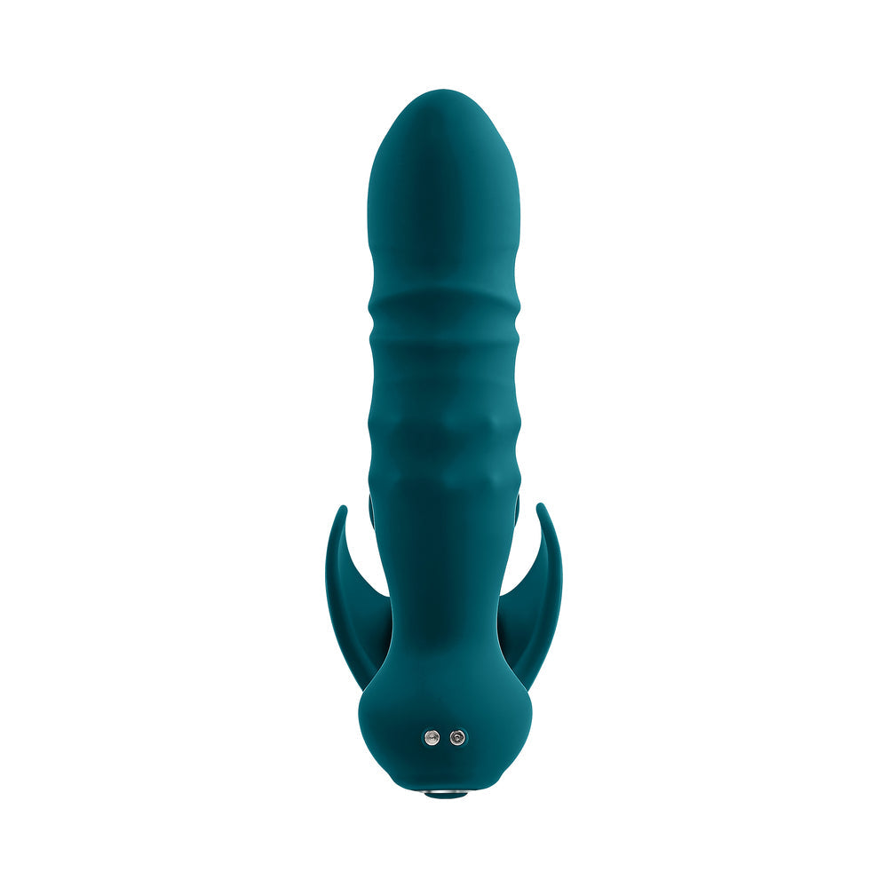 Playboy Bring It On Rechargeable Silicone Thrusting Anal Plug with Vibrating Ball Cradle Deep Teal
