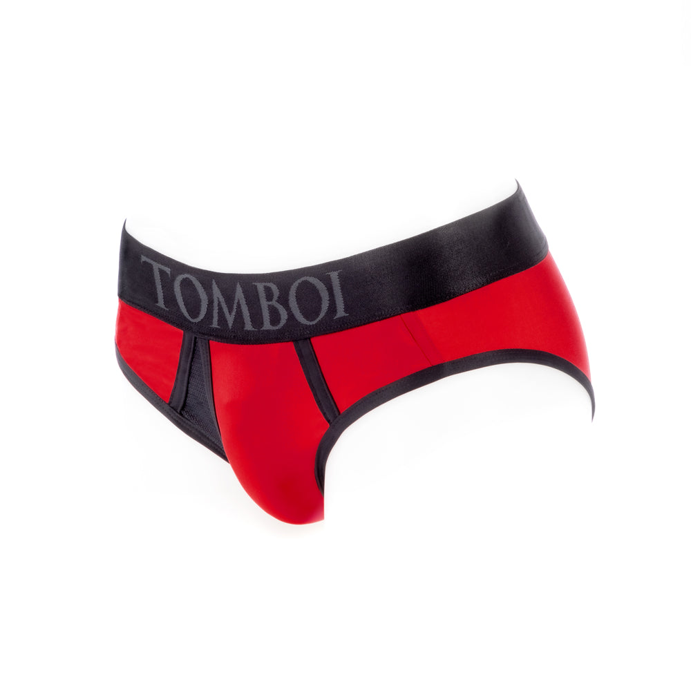 SpareParts Tomboi Cover Brief Style Underwear Harness Nylon Red/Black S