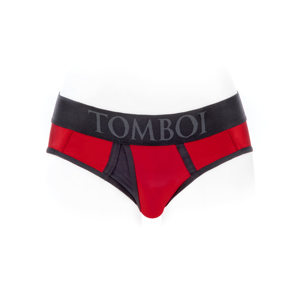 SpareParts Tomboi Cover Brief Style Underwear Harness Nylon Red/Black M