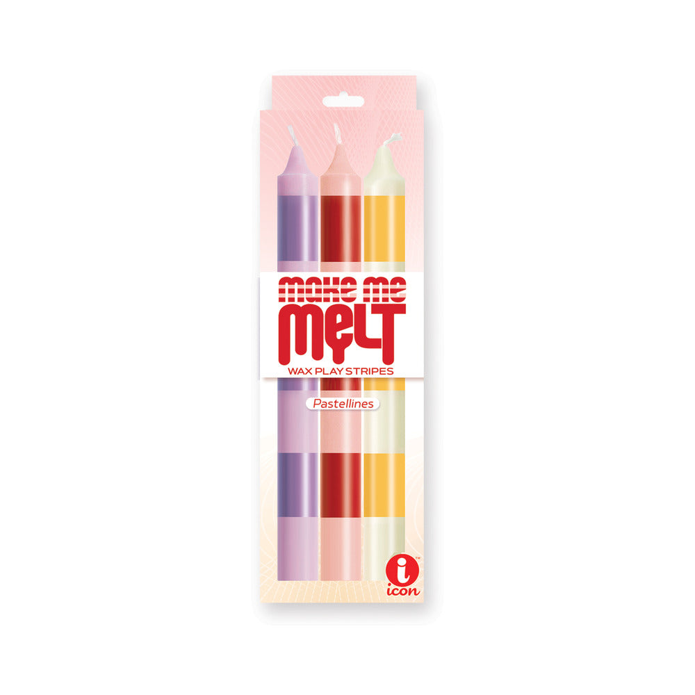 The 9''s Make Me Melt Sensual Warm Drip Candles 3pk Stripes Pastellines