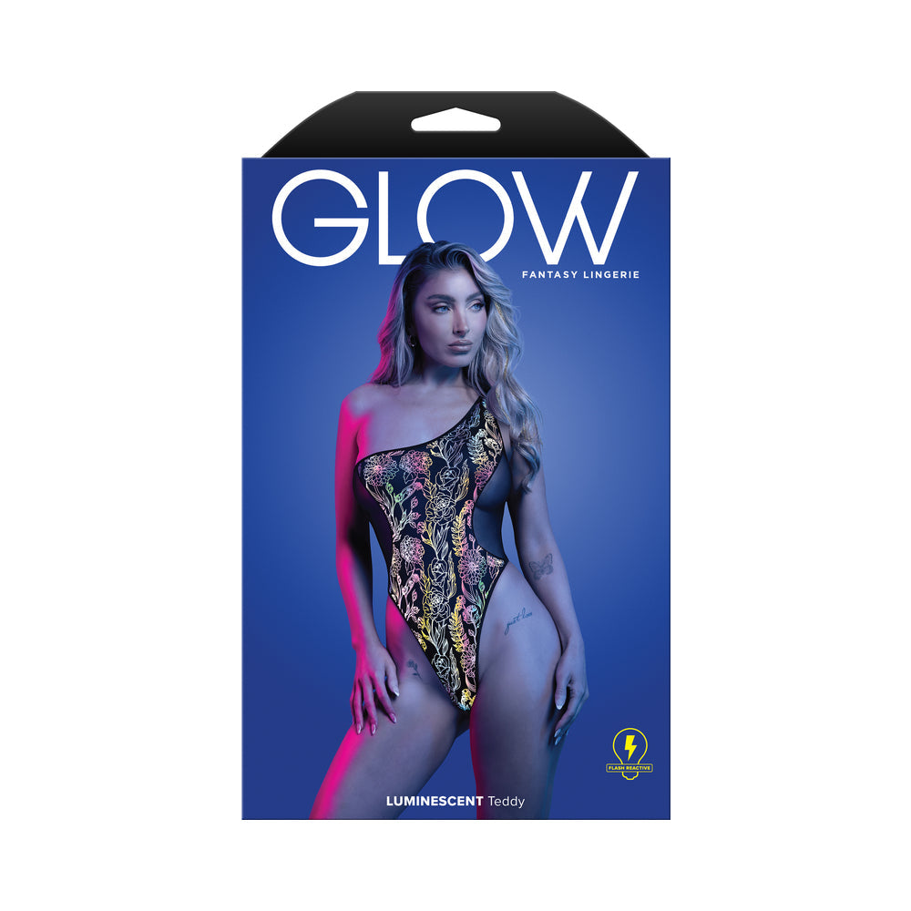 Fantasy Lingerie Glow Luminescent Floral Print One-Shoulder Teddy M/L
