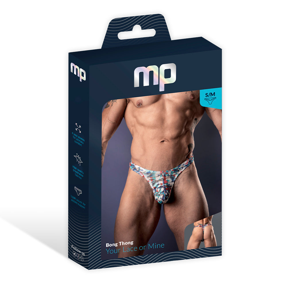 Male Power Your Lace Or Mine Bong Thong Geometric L/XL
