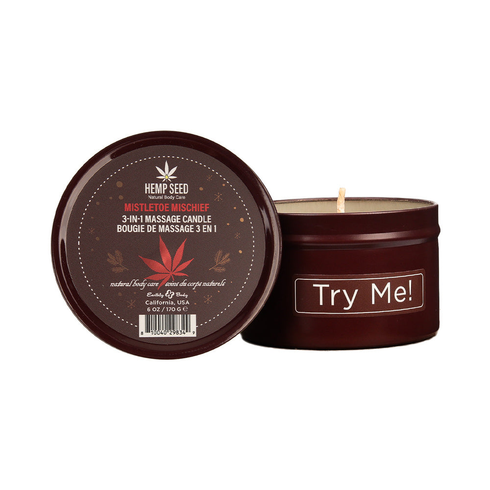 Earthly Body Hemp Seed Holiday Candle Pre Pack: Mistletoe Mischief, Tinsel Tease, Yule Be Begging