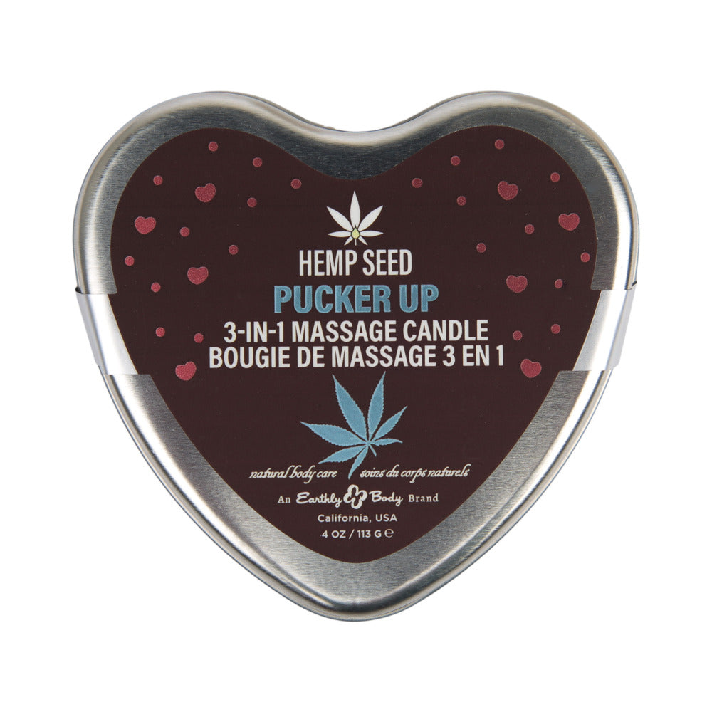 Earthly Body Hemp Seed Valentine''s Day Heart Candle Pre Pack: XOXO, Lip Locked, Pucker Up