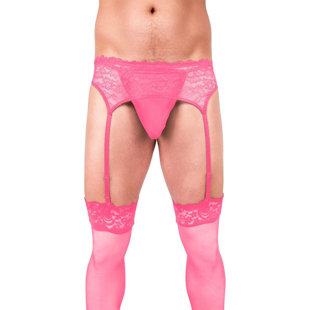 Prowler Lace Garter Set Pink XL