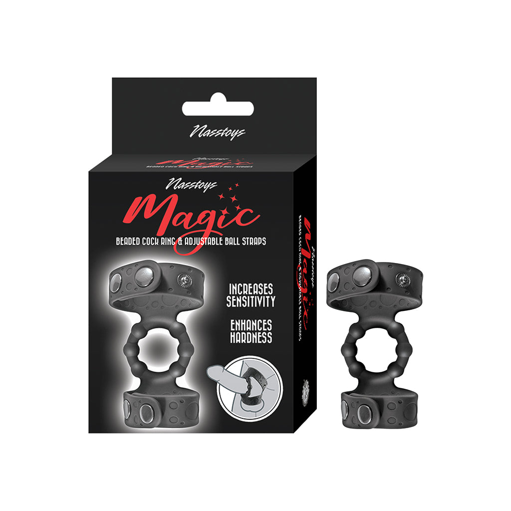 Magic Beaded Cock Ring & Adjustable Ball Straps Black