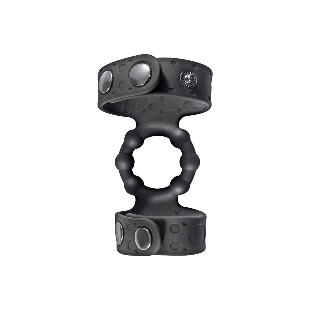 Magic Beaded Cock Ring & Adjustable Ball Straps Black