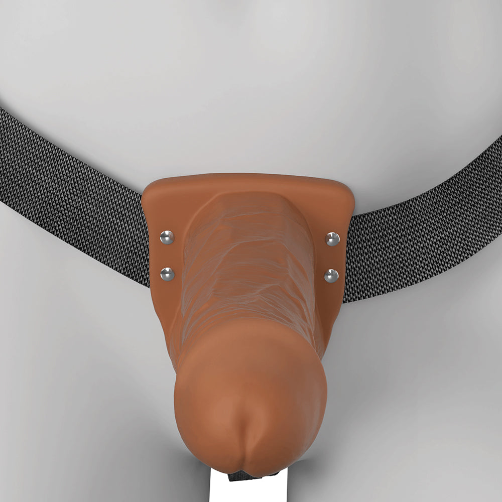 Fantasy X-Tensions Elite Vibrating Hollow Silicone Strap-On 7 in. Brown