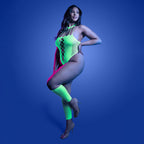 Fantasy Lingerie Glow Pressure Point UV Rhinestone Knit Teddy & Matching Gloves Queen Size