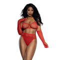 Dreamgirl Lace Seamless 3-Piece Set Red Queen Size