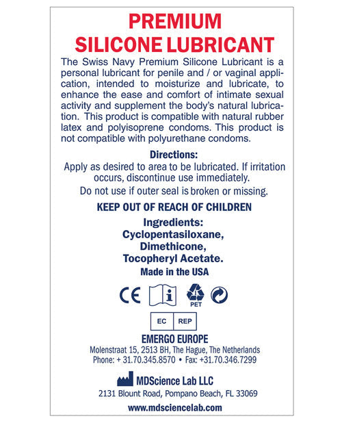 Swiss Navy Lube Silicone 16 oz Personal Lubricant Lasting Slip